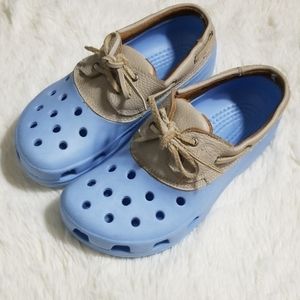 islander crocs light blue